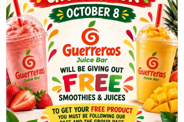 Guerreros Juice Bar will be giving out free smoothies and juices