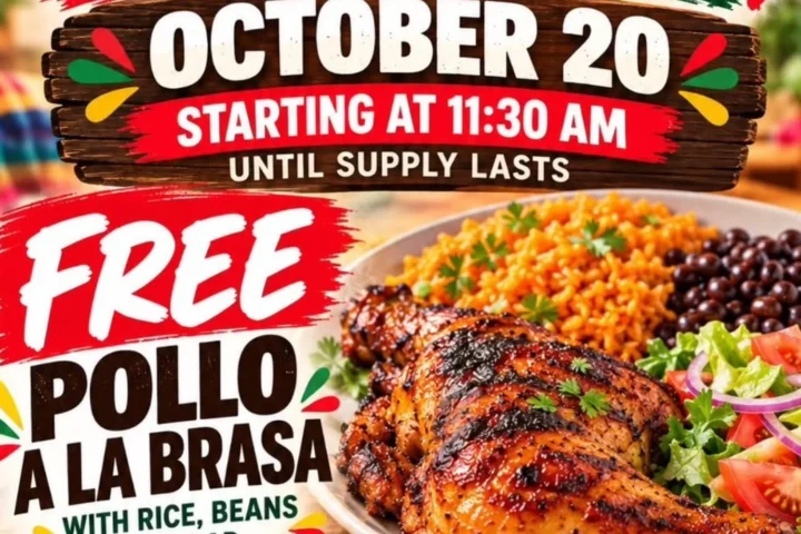 Free pollo a la brasa with rice, beans and salad at Atlixcayotl Taqueria, October 20 from 11:30 AM