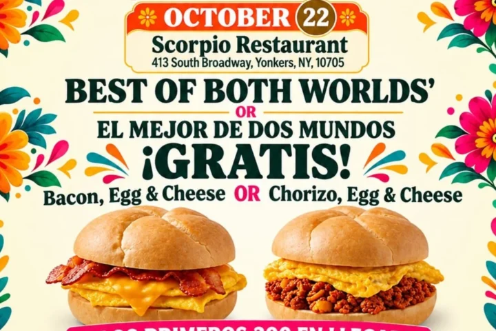Scorpio Restaurant, Best of Both Worlds free: bacon, egg and cheese or chorizo, egg and cheese
